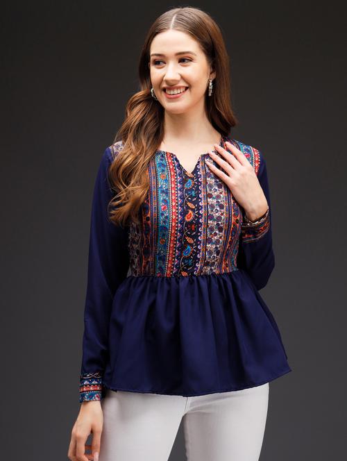 navy blue polyester peplum top - 21277729 - Very Small Image - 1