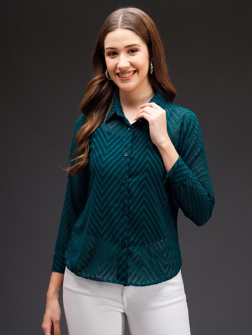 green georgette shirt style top - 21277734 - Very Small Image - 1