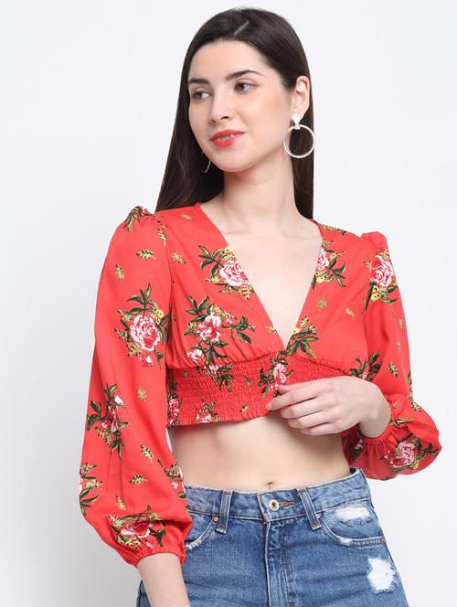 red crepe crop top - 21277767 - Very Small Image - 1