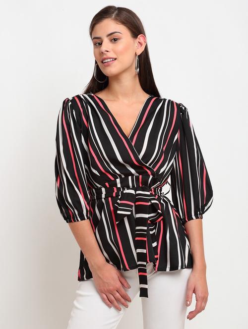 black crepe wrap top - 21277780 - Very Small Image - 1