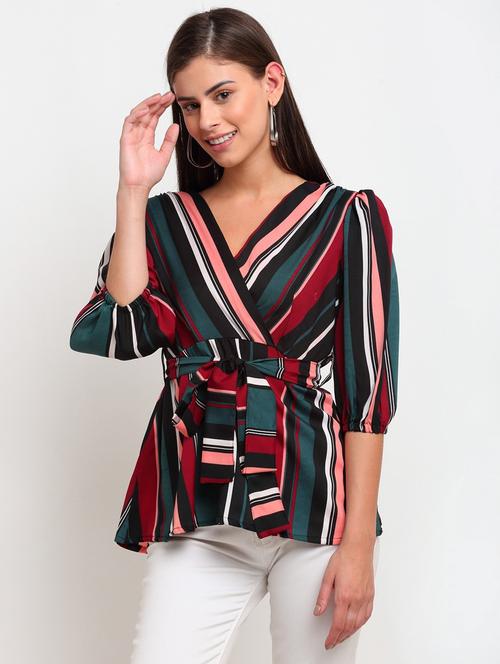 multi coloured crepe wrap top - 21277781 - Very Small Image - 1