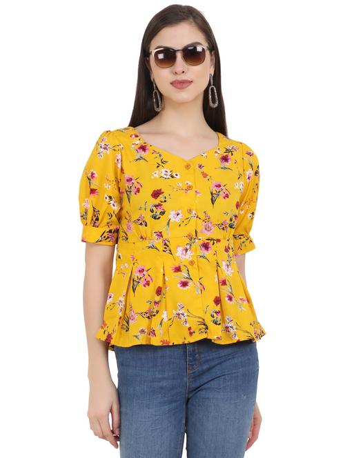 yellow crepe peplum top - 21277790 - Very Small Image - 1
