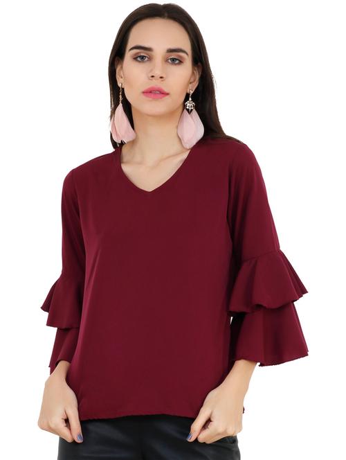 maroon cotton blend regular top - 21277798 - Very Small Image - 1