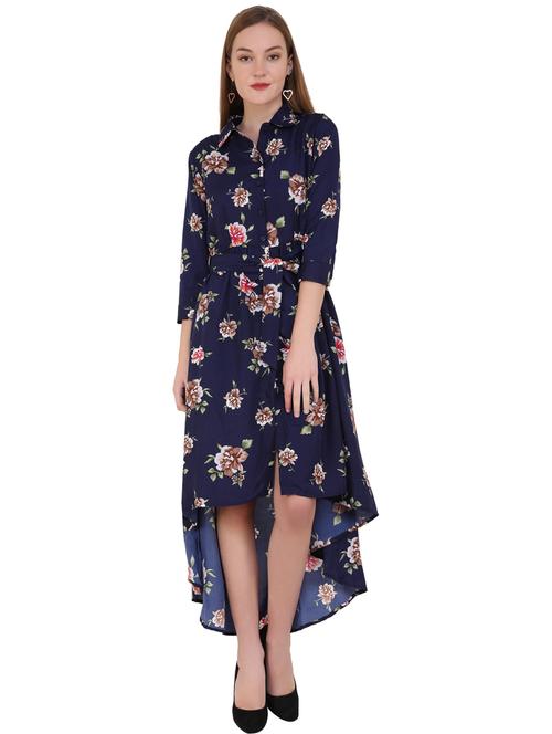navy blue crepe high low dress - 21277826 - Very Small Image - 1