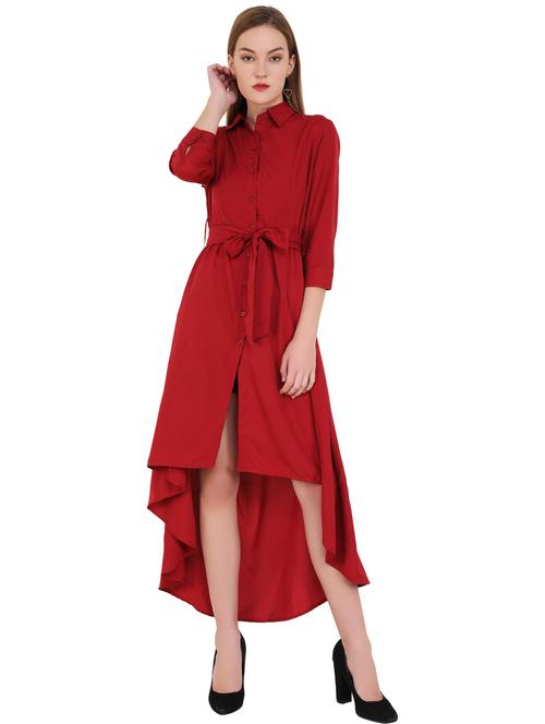 maroon crepe high low dress - 21277828 - Very Small Image - 1