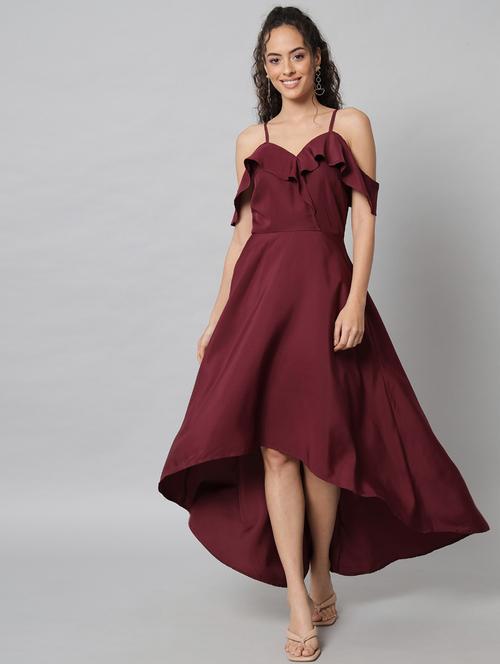 maroon crepe high low dress - 21277924 - Very Small Image - 1