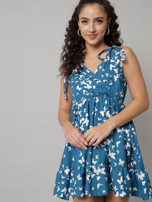 blue polyester fit & flare dress - 21277931 - Very Small Image - 1
