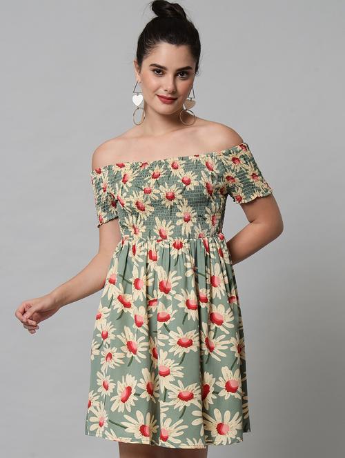 green polyester fit & flare dress - 21277967 - Very Small Image - 1