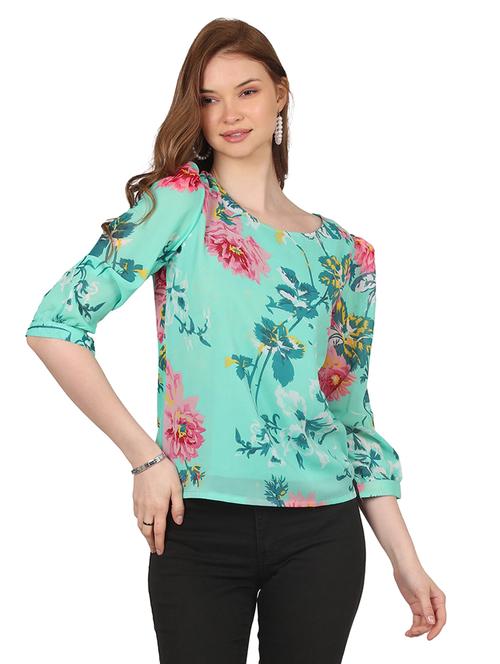 women green florals printed top - 21278884 - Very Small Image - 1