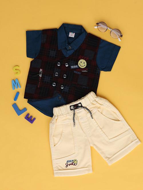 kids blue cotton shorts set - 21279041 - Very Small Image - 1