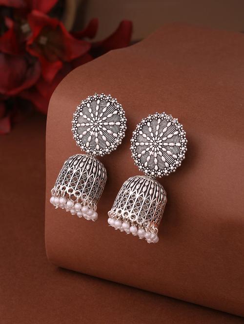 silver brass jhumka earrings - 21279360 - Very Small Image - 1