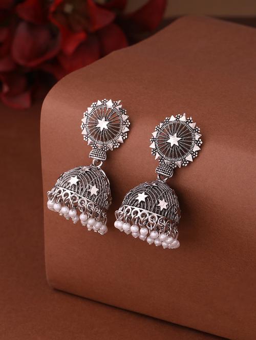 silver brass jhumka earrings - 21279370 - Very Small Image - 1