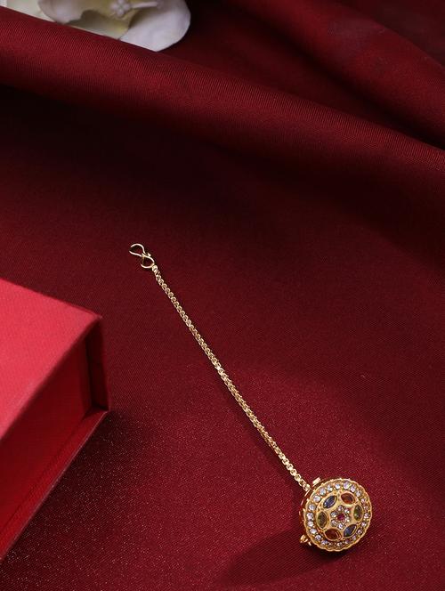 gold metal maang teekas & passa - 21279530 - Very Small Image - 1