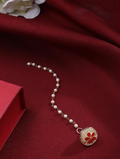 gold metal maang teeka - 21279532 - Very Small Image - 1