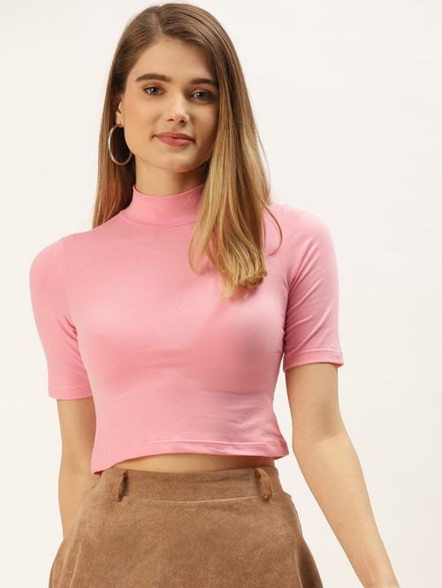 women solid mock neck crop top - 21280161 - Very Small Image - 1
