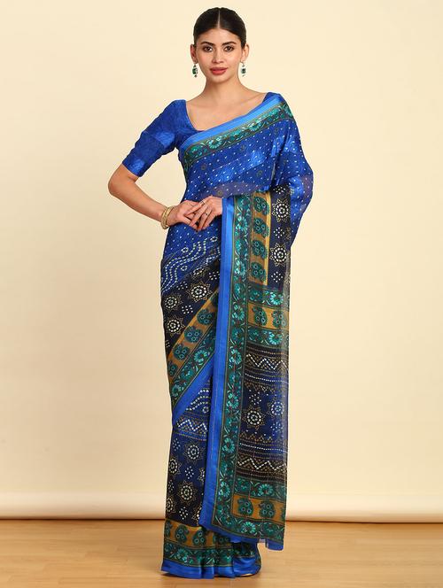 indigo bandhani printed saree - 21280358 - Very Small Image - 1