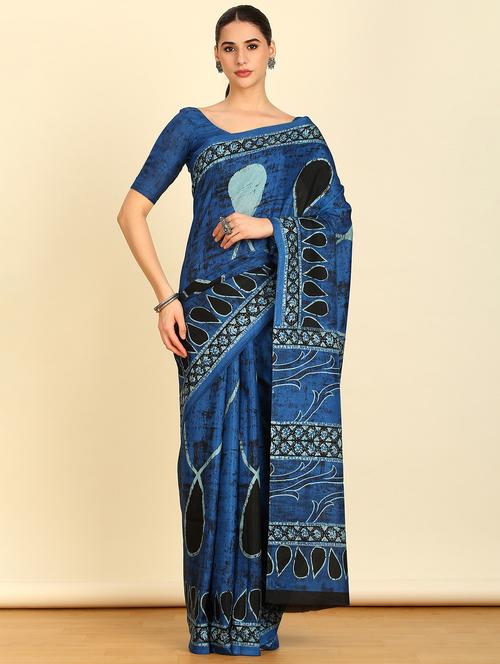 women blue printed saree - 21280372 - Very Small Image - 1