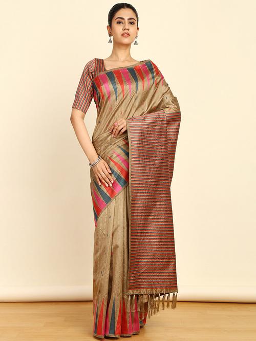 gold silk printed saree with blouse - 21280387 - Very Small Image - 1