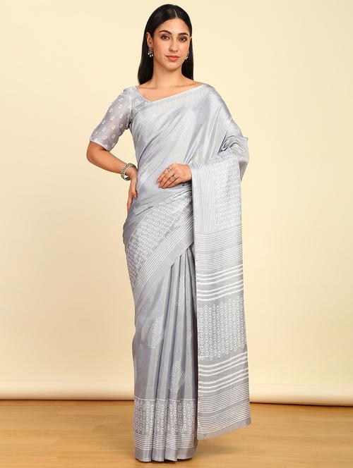 grey synthetic printed saree - 21280475 - Very Small Image - 1