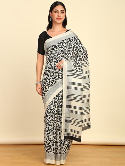 off white synthetic printed saree - 21280485 - Very Small Image - 1