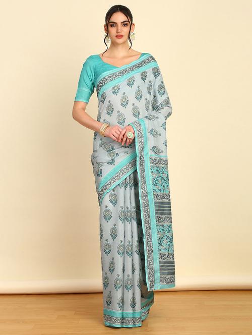 light blue printed saree - 21280542 - Very Small Image - 1