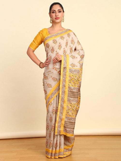 yellow synthetic printed saree - 21280543 - Very Small Image - 1