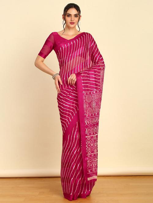 pink chiffon printed saree with blouse - 21280561 - Very Small Image - 1