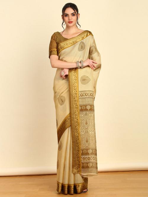 olive printed saree with blouse - 21280563 - Very Small Image - 1