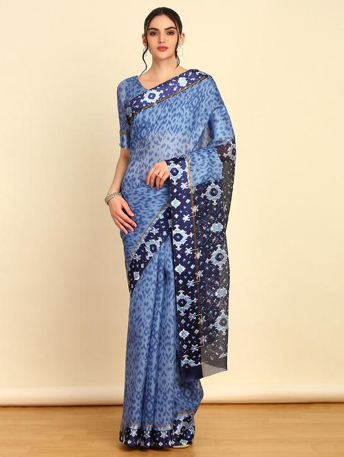 light blue cotton printed saree - 21280567 - Very Small Image - 1
