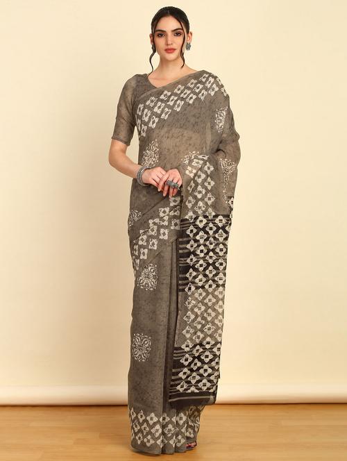 women brown printed saree - 21280570 - Very Small Image - 1