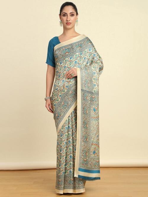 teal synthetic printed saree - 21280591 - Very Small Image - 1