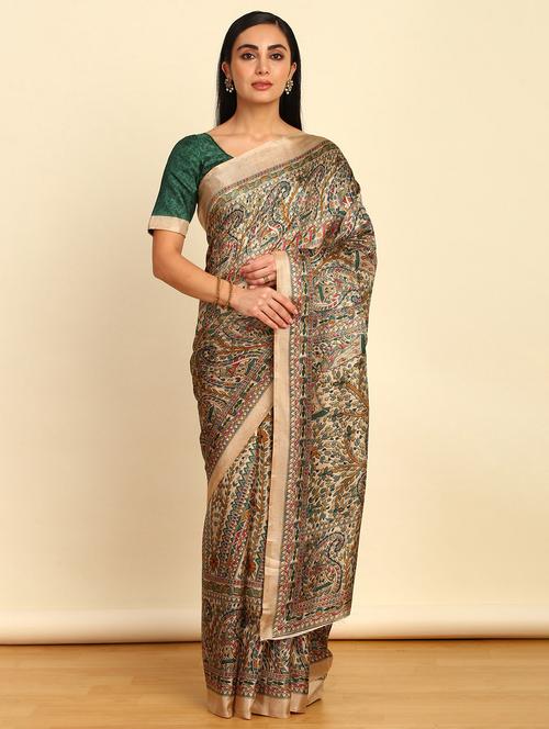 women beige paisley printed saree - 21280602 - Very Small Image - 1