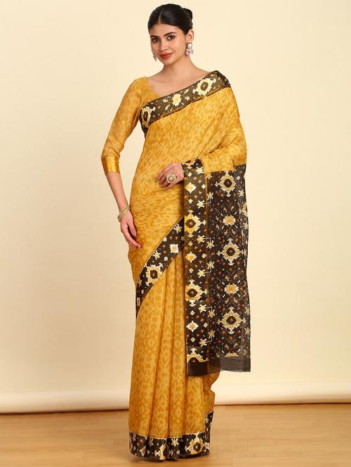 women mustard printed saree - 21280636 - Very Small Image - 1