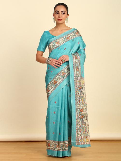 light blue printed saree with blouse - 21280654 - Very Small Image - 1