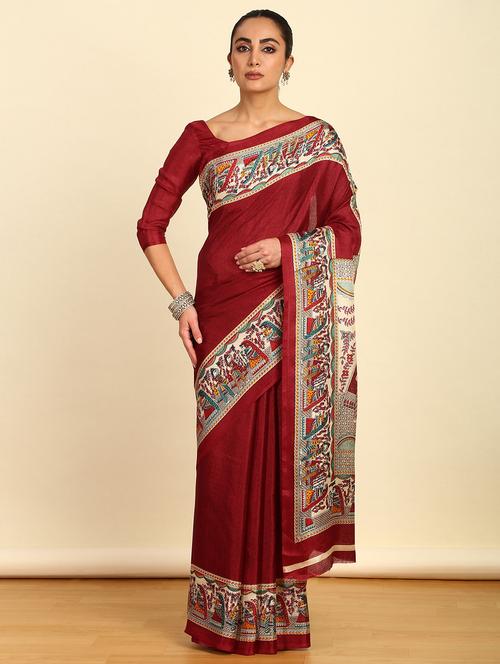 women maroon solid bordered saree - 21280667 - Very Small Image - 1