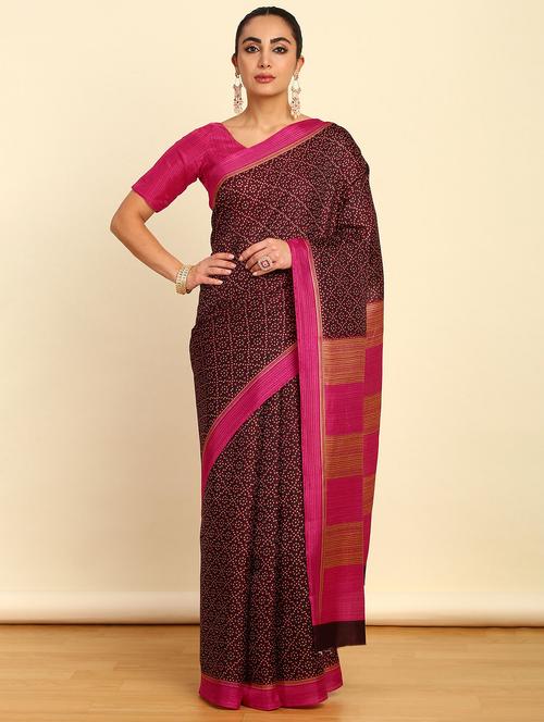 magenta synthetic printed saree with blouse - 21280669 - Very Small Image - 1