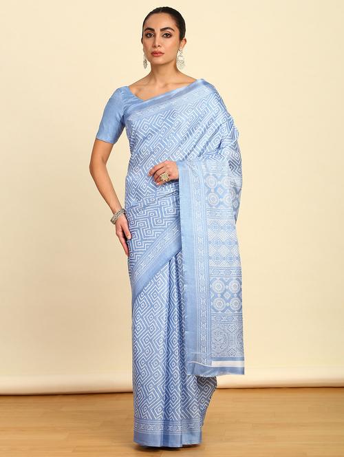 light blue printed saree - 21280673 - Very Small Image - 1