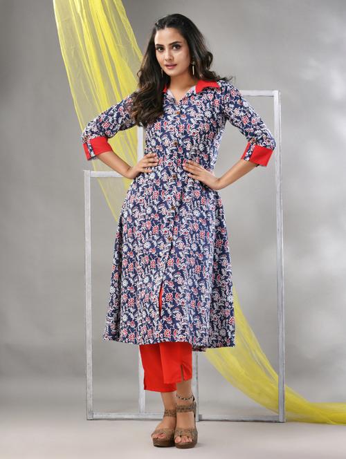 women three quarter sleeve a-line kurta - 21281855 - Very Small Image - 1