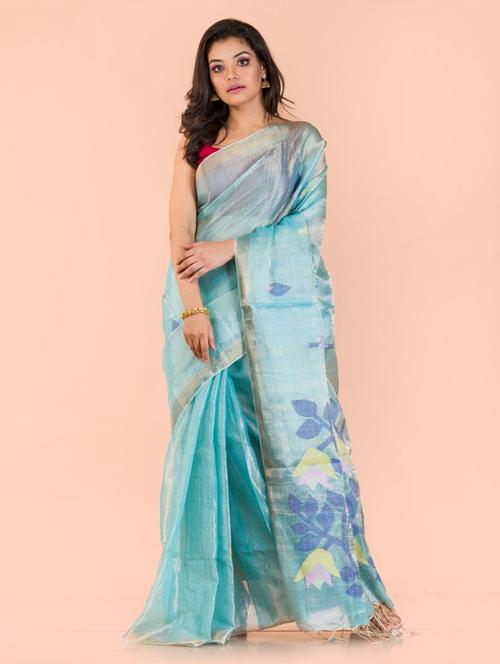 light blue handloom saree with blouse - 21283369 - Very Small Image - 1