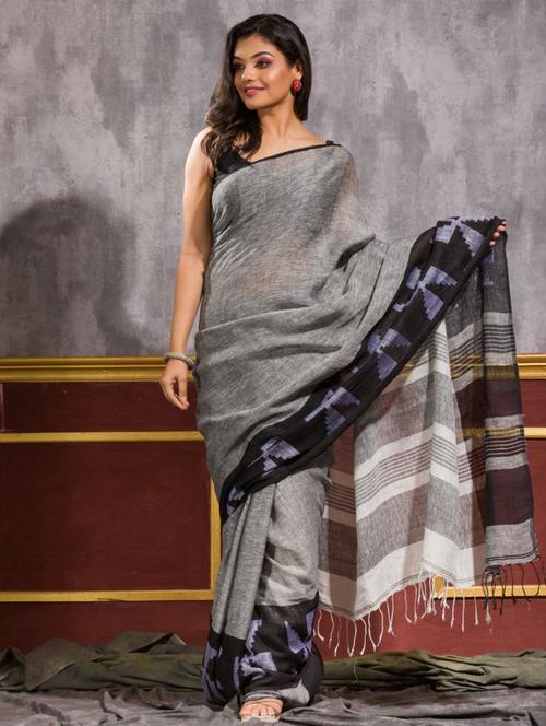 grey cotton handloom saree - 21283405 - Very Small Image - 1