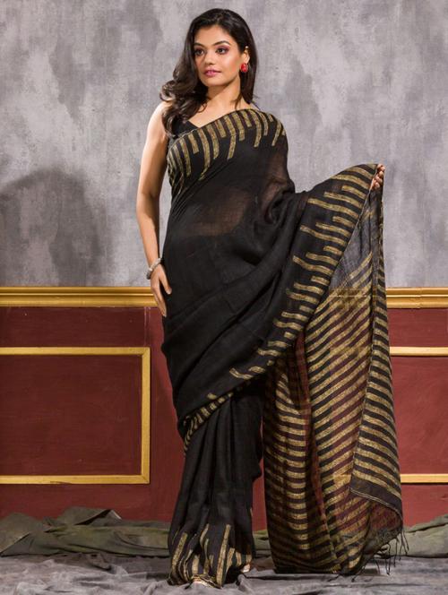 black cotton handloom saree - 21283406 - Very Small Image - 1