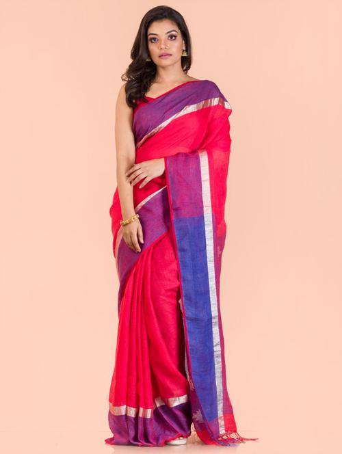 red cotton handloom saree with blouse - 21283408 - Very Small Image - 1