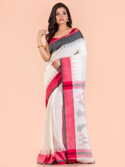 white cotton handloom saree with blouse - 21283410 - Very Small Image - 1