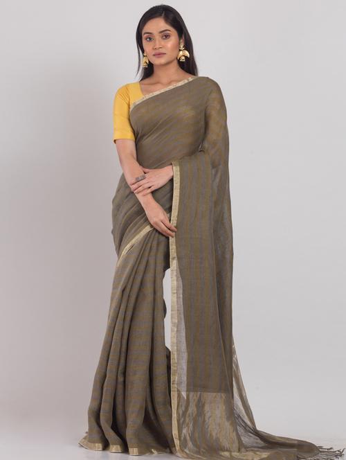 brown cotton handloom saree - 21283423 - Very Small Image - 1