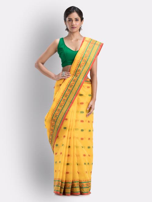 yellow cotton handloom saree with blouse - 21283449 - Very Small Image - 1