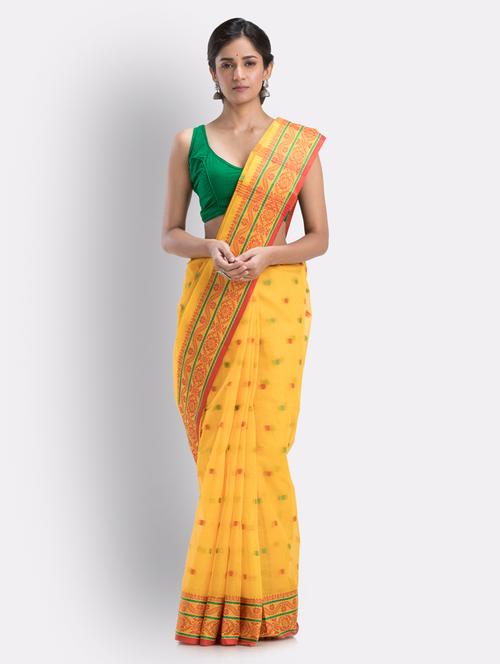 yellow cotton handloom saree with blouse - 21283450 - Very Small Image - 1
