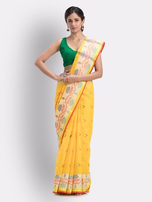 yellow cotton handloom saree with blouse - 21283451 - Very Small Image - 1