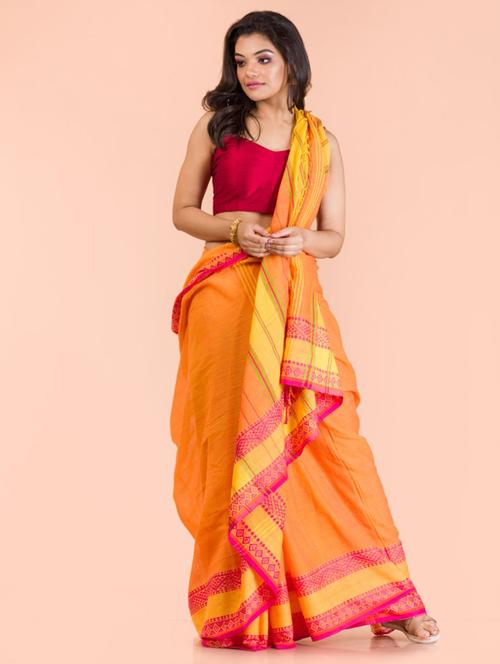 orange cotton handloom saree with blouse - 21283479 - Very Small Image - 1