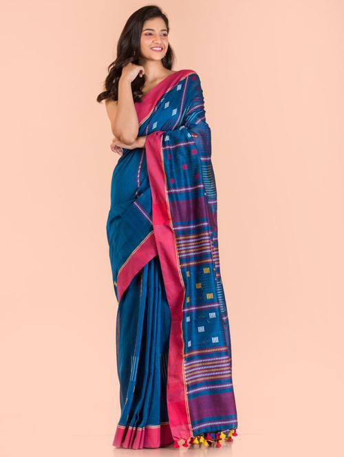 blue cotton handloom saree - 21283502 - Very Small Image - 1