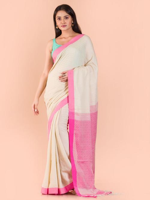 cream cotton handloom saree with blouse - 21283523 - Very Small Image - 1